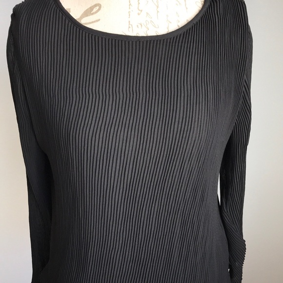 Zara Ribbed Long Sleeve Black Chiffon Blouse - Picture 7 of 8